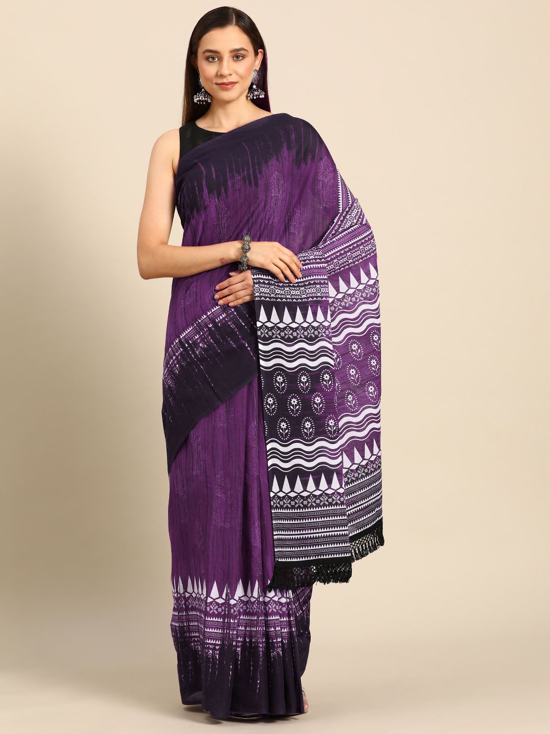 

BUTA BUTI Women Ethnic Motifs Printed Pure Cotton Saree, Lavender