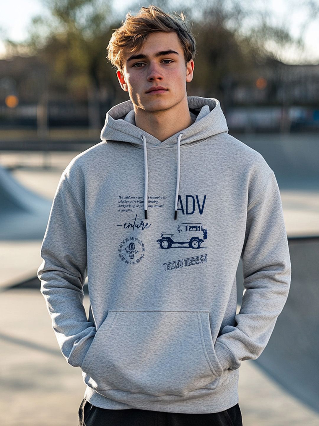 

NOBERO Men Printed Hooded Sweatshirt, Grey melange