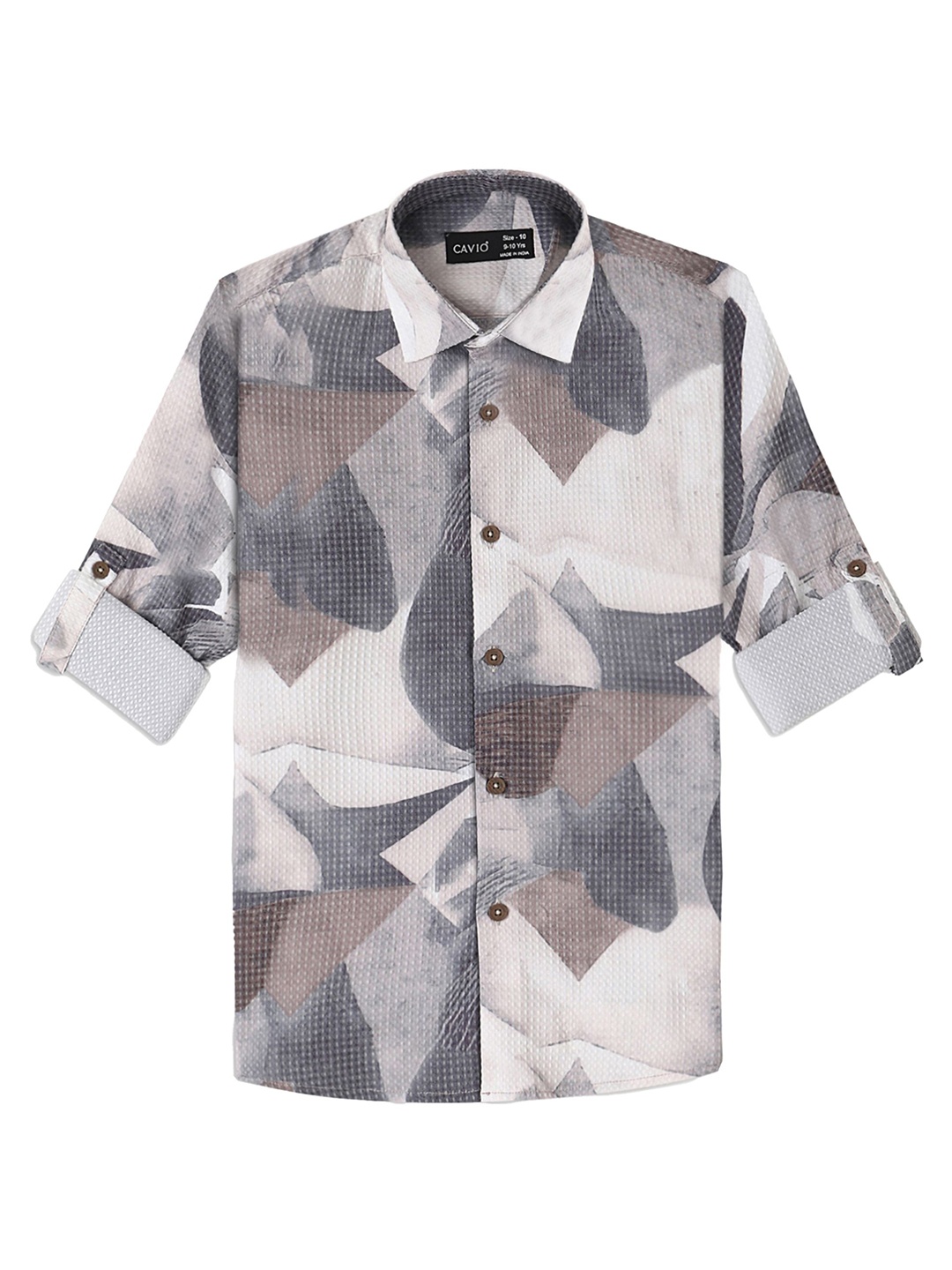 

CAVIO Boys Comfort Spread Collar Abstract Printed Cotton Casual Shirt, Grey