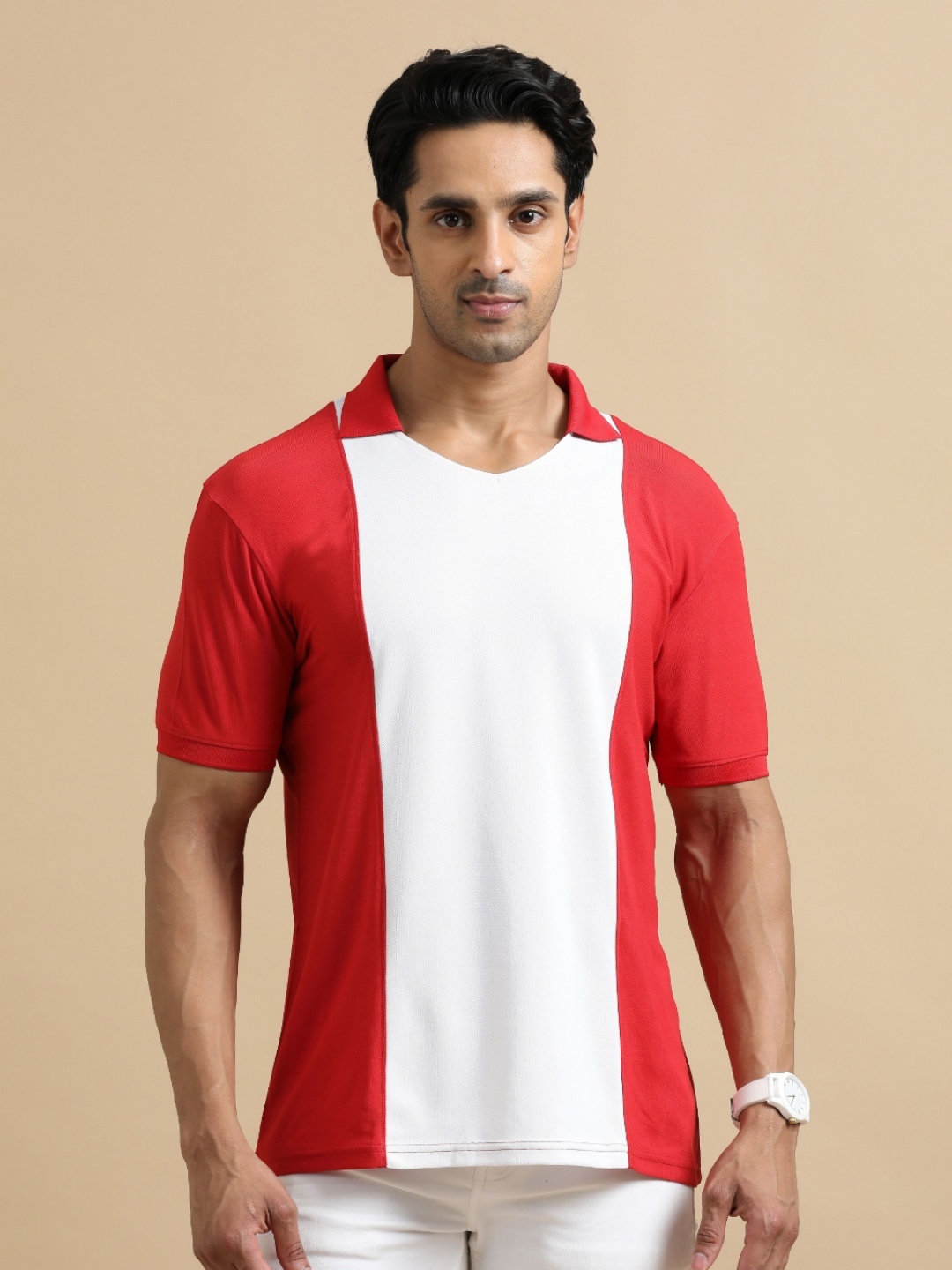 

ECOLINE Clothing Men Antimicrobial Colourblocked Polo Collar T-shirt, Red