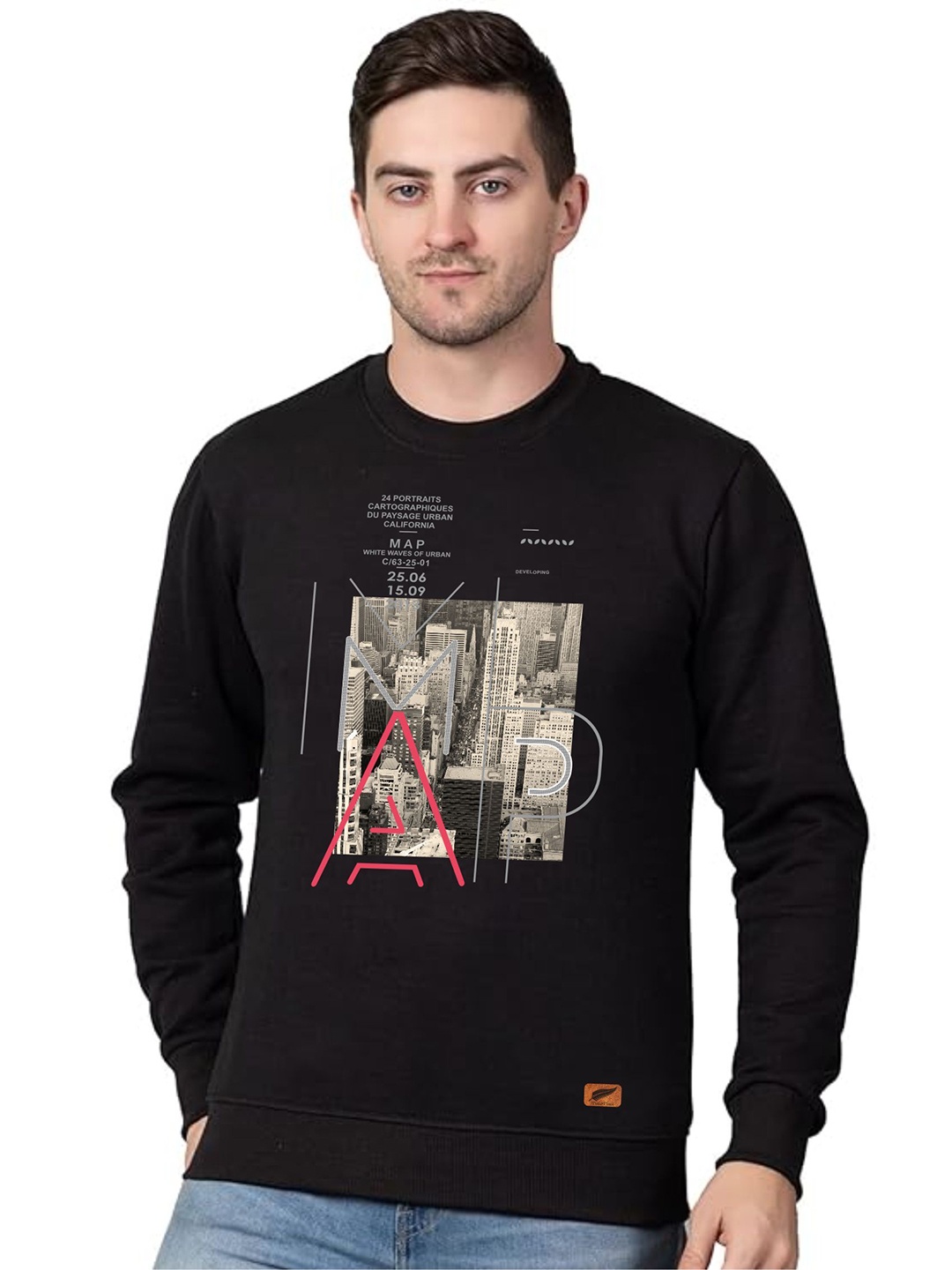 

Polo Plus Men Printed Round Neck Sweatshirt, Black