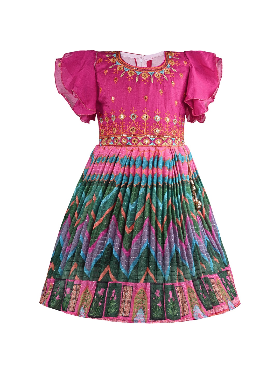 

Wish Karo Flutter Sleeve Satin Fit & Flare Girls Dress, Pink