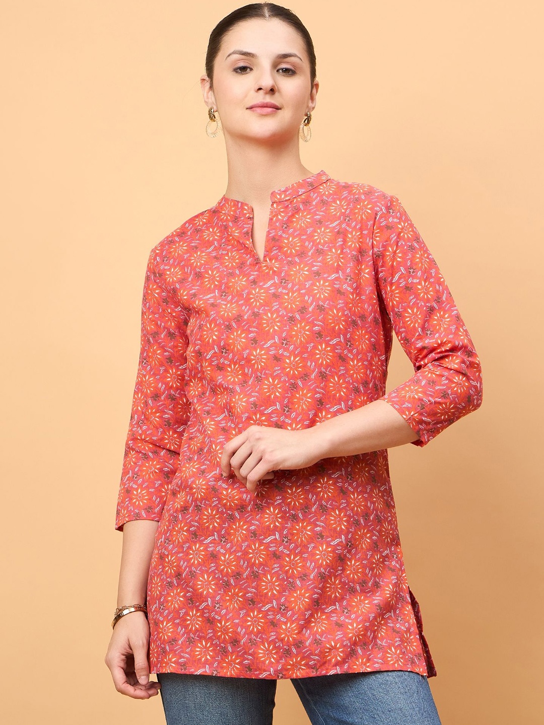 

NEESH Women Floral Printed Shirt Collar Top, Red