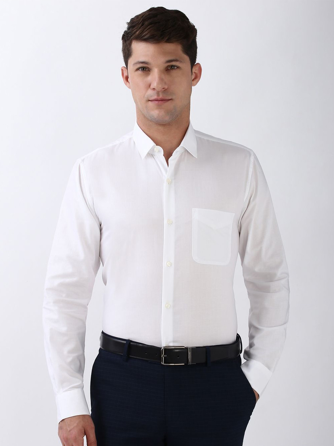 

Peter England Men Spread Collar Solid Cotton Slim Fit Formal Shirt, White