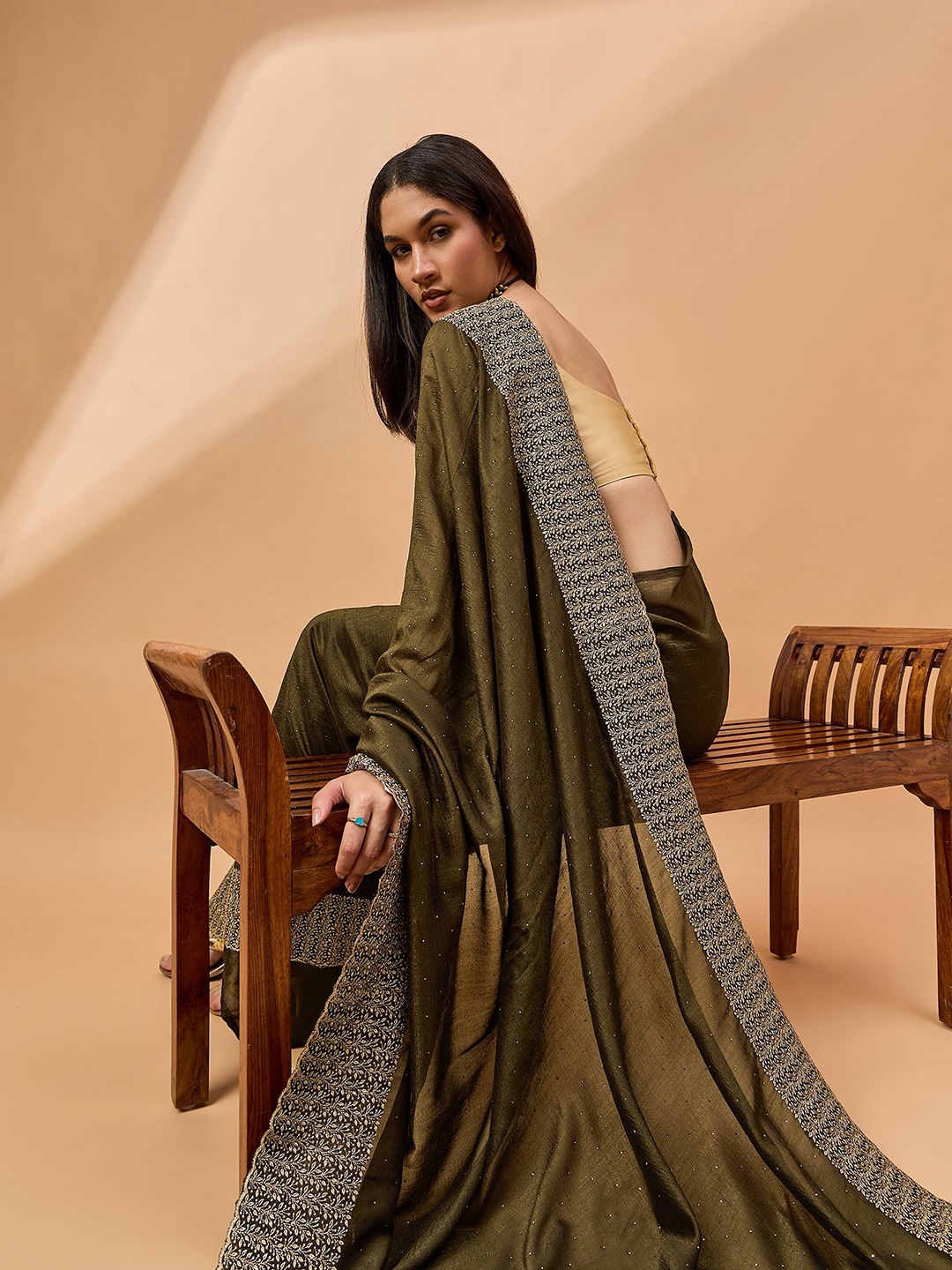 

all about you Embellished Beads and Stones Saree, Green
