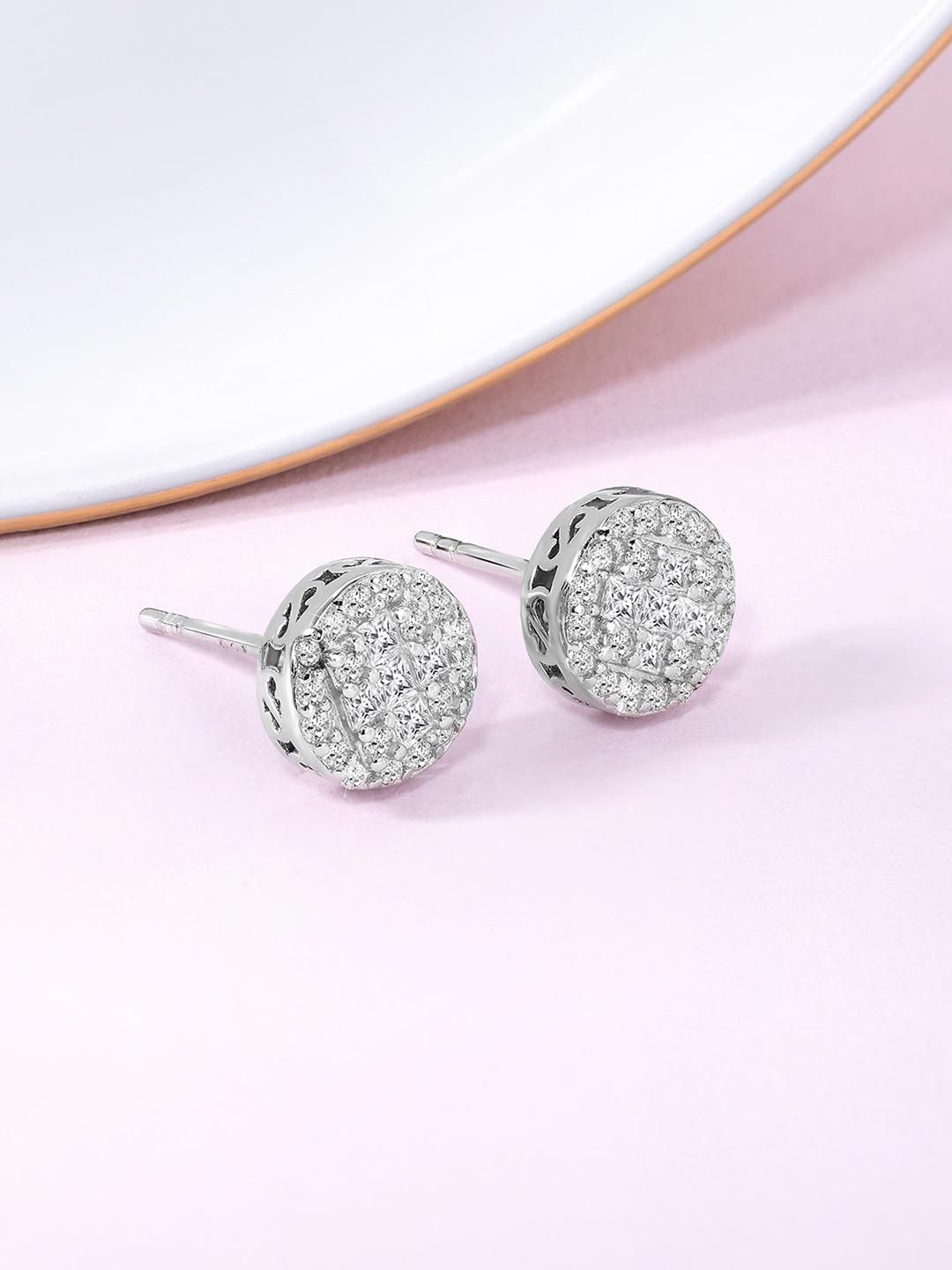 

Silvora by Peora 925 Sterling Silver Rhodium-Plated Cubic Zirconia Studded Circular Studs