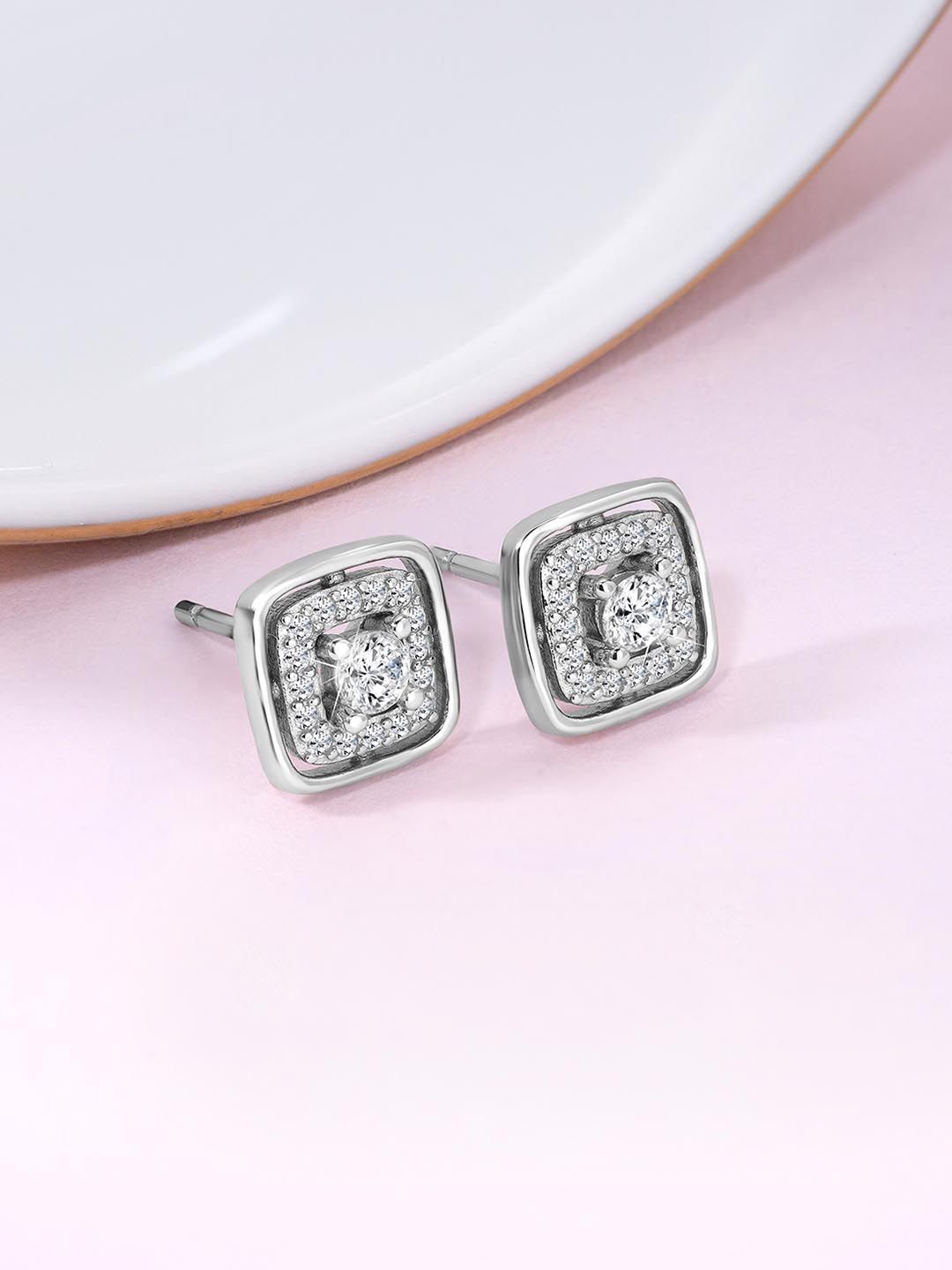 

Silvora by Peora 925 Sterling Silver Rhodium-Plated Square Shaped Cubic Zirconia Studs