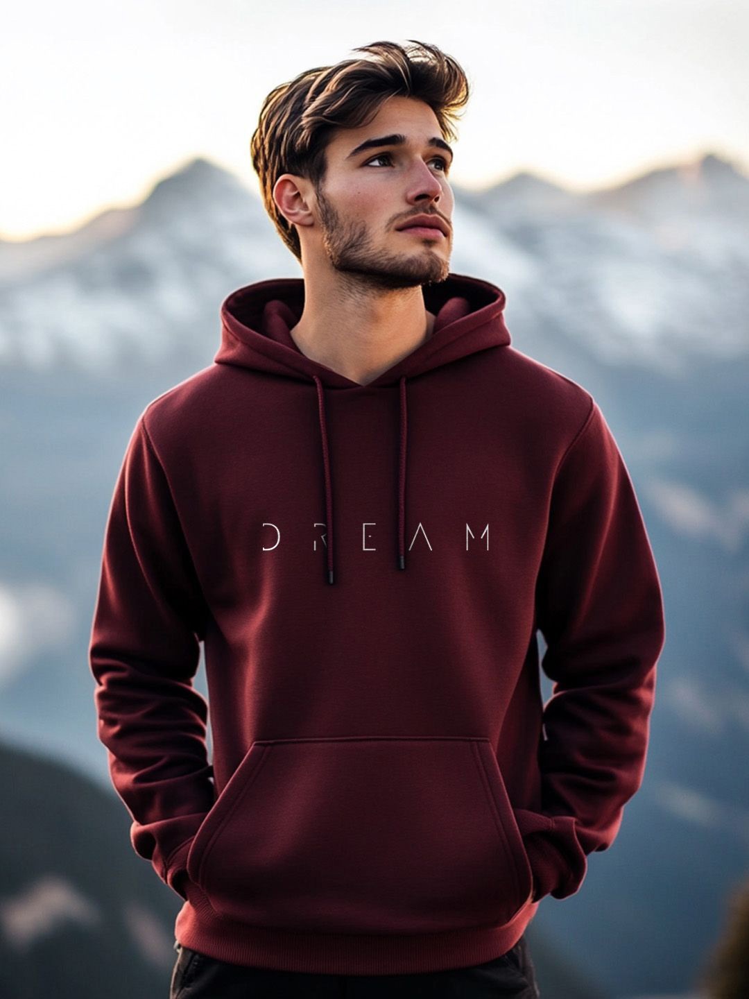 

NOBERO Men Printed Hooded Sweatshirt, Maroon