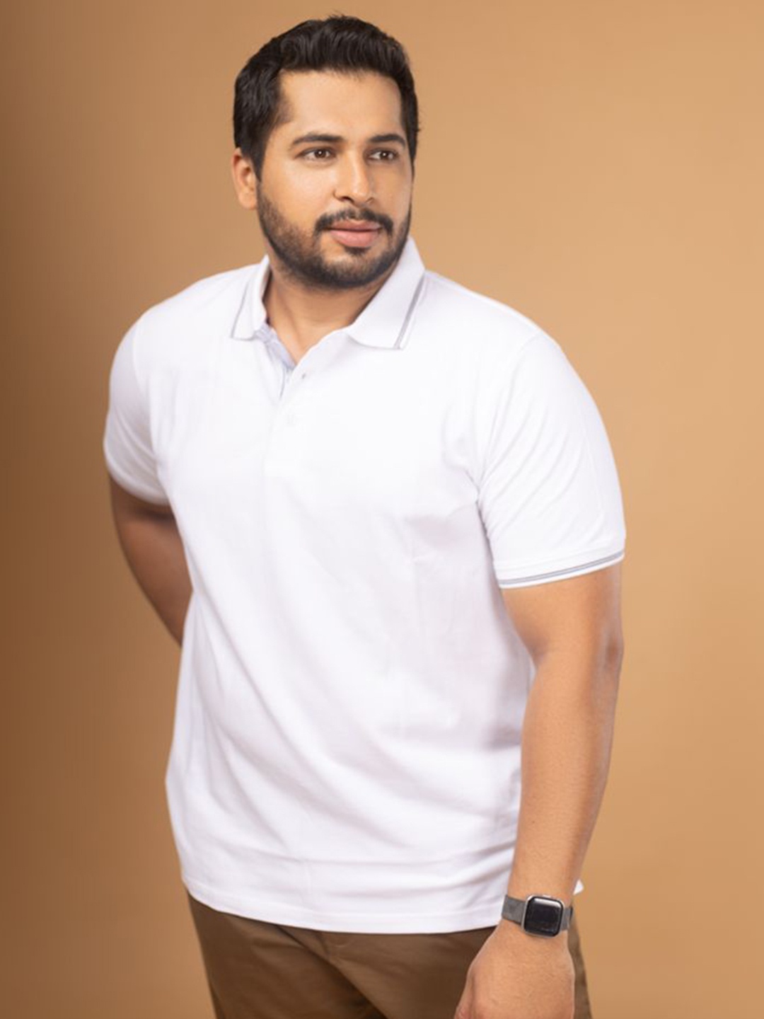 

Sizeupp Men Plus Size Solid Polo Collar Cotton T-shirt, White