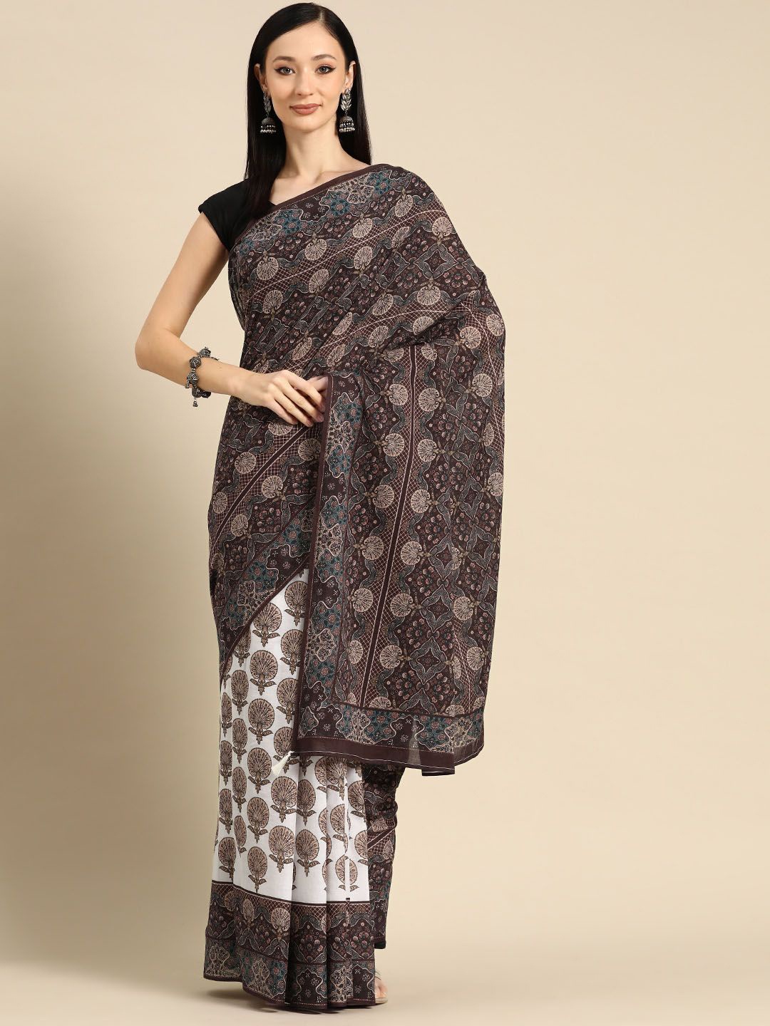 

BUTA BUTI Ethnic Motifs Printed Pure Cotton Saree, Rust