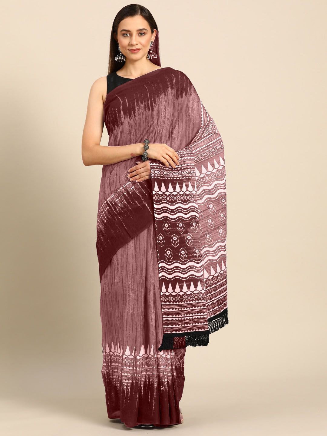 

BUTA BUTI Abstract Printed Pure Cotton Saree, Mauve