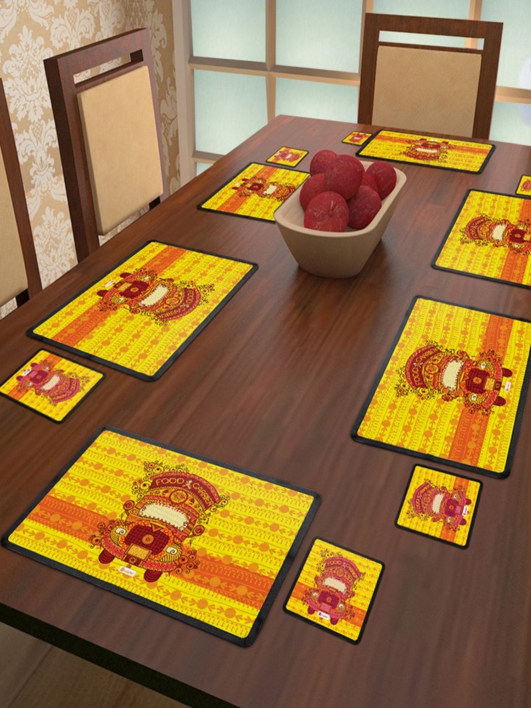 

Indigifts Yellow 12 Pieces Printed Rectangle Shape Table Placemats & Coasters