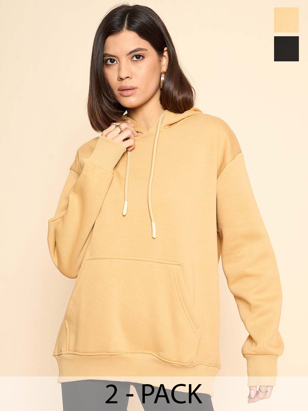 

COLOR CAPITAL Women Pack of 2 Solid Pullover Oversized Cotton Sweatshirts, Beige
