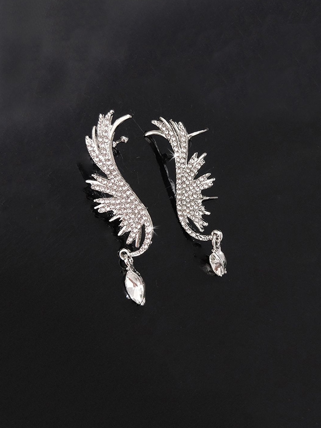 

FIMBUL Silver-Plated Rhinestone Studded Classic Ear Cuff Earrings