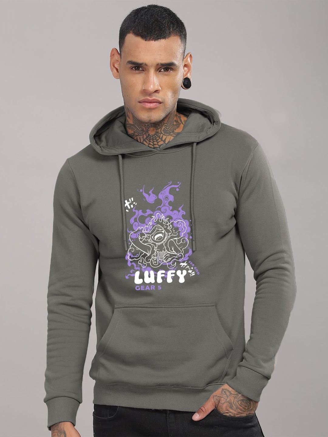 

ADRO Men Printed Hooded Pullover Sweatshirt, Grey