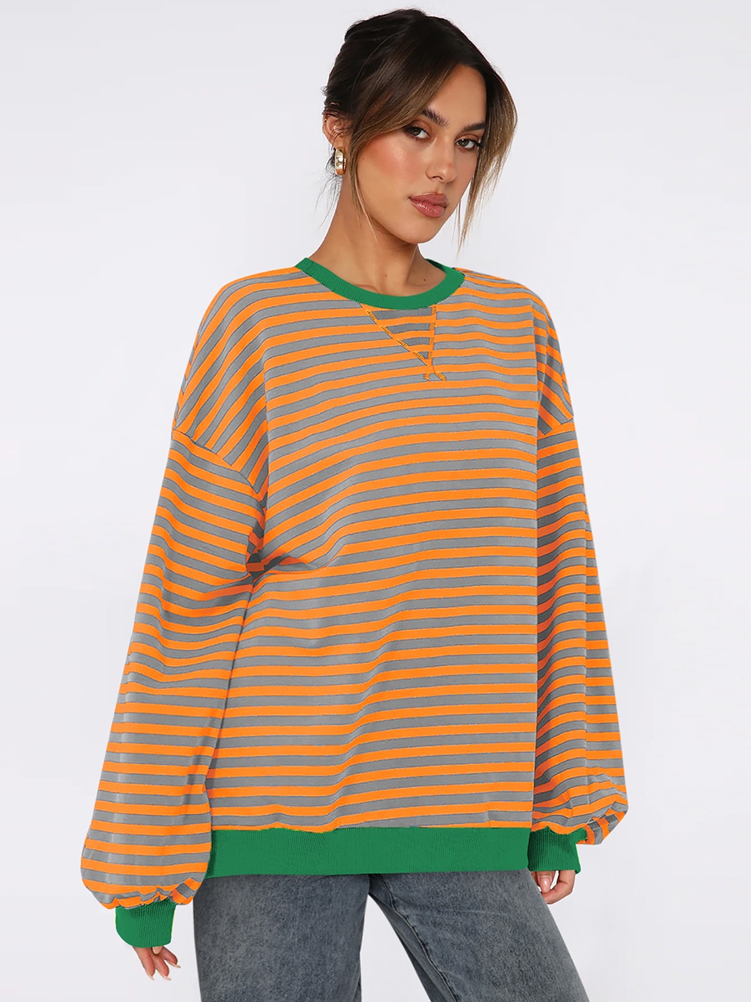 

StyleCast x Revolte Women Striped Sweatshirt, Orange