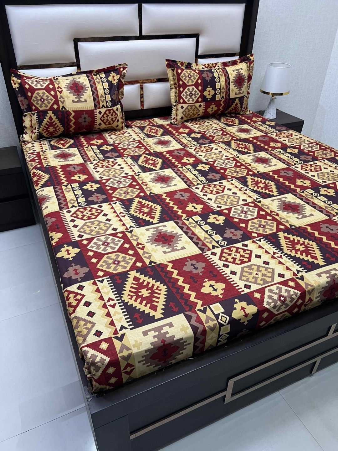 

Pure Decor Red & Yellow Printed 250 TC Pure Cotton Super King Bedsheet & 2 Pillow Covers