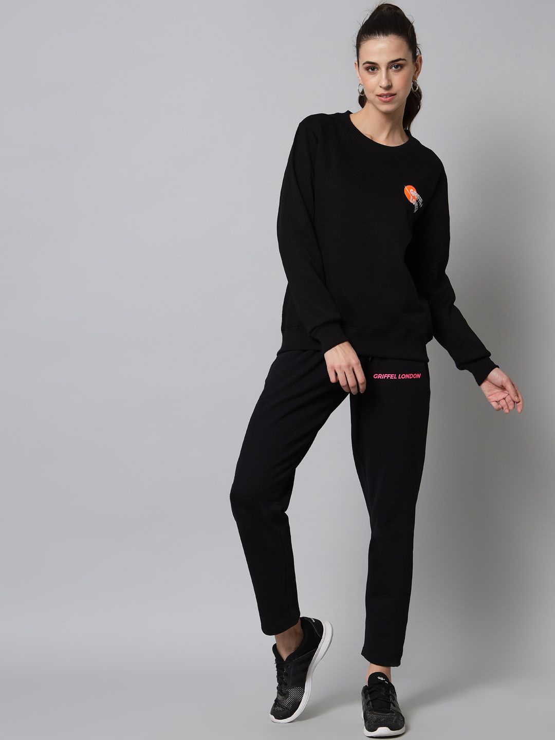 

GRIFFEL Women Printed Long Sleeves Tracksuit, Black