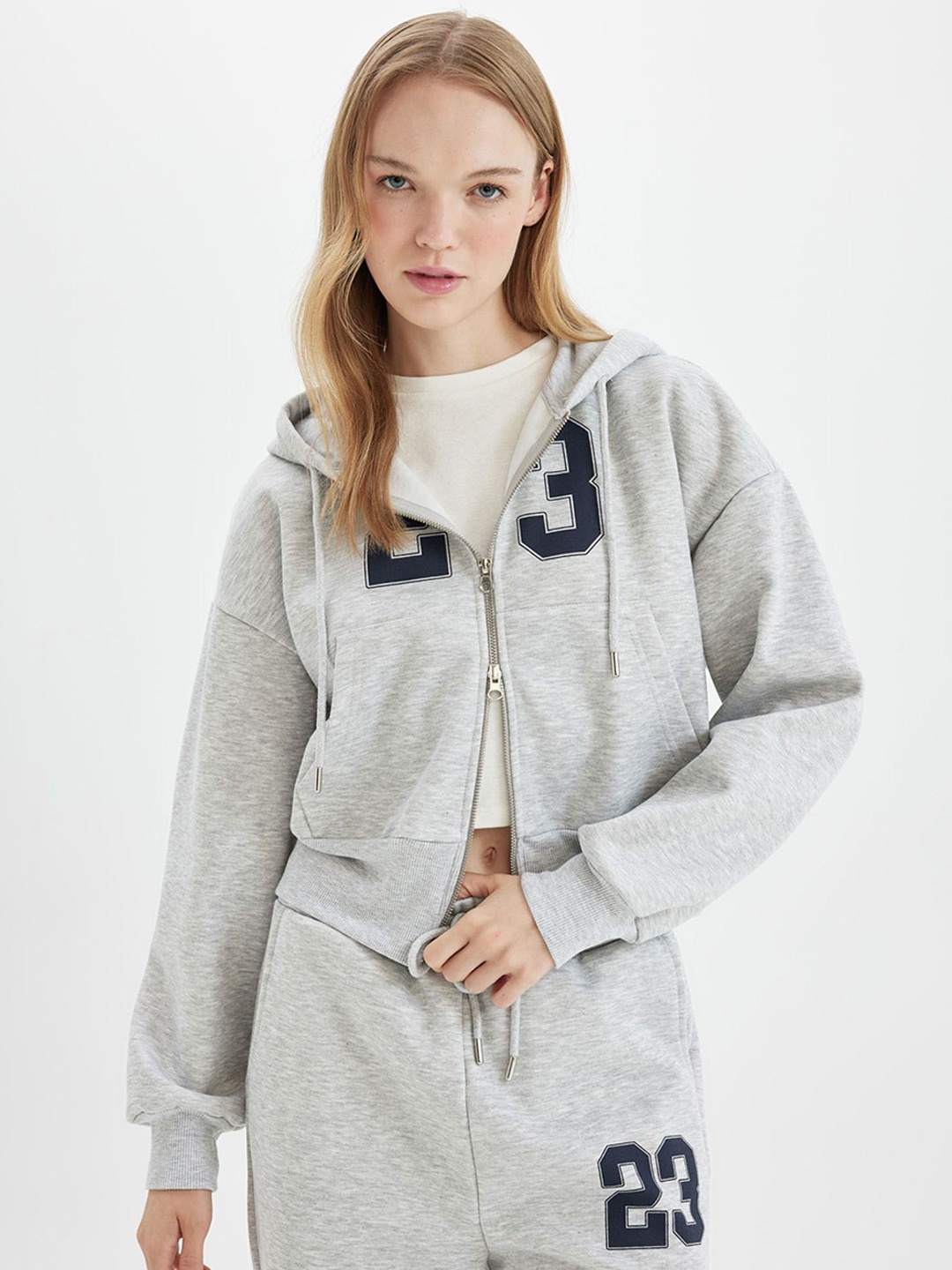 

DeFacto Women Printed Hooded Sweatshirt, Grey