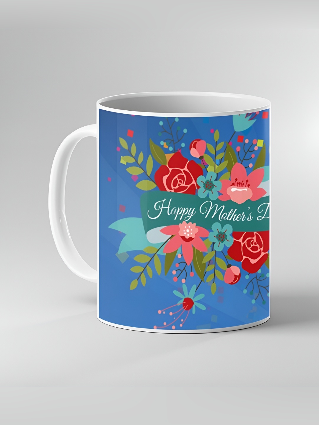 

Keviv White & Blue Printed Ceramic Glossy Mugs 325 ml