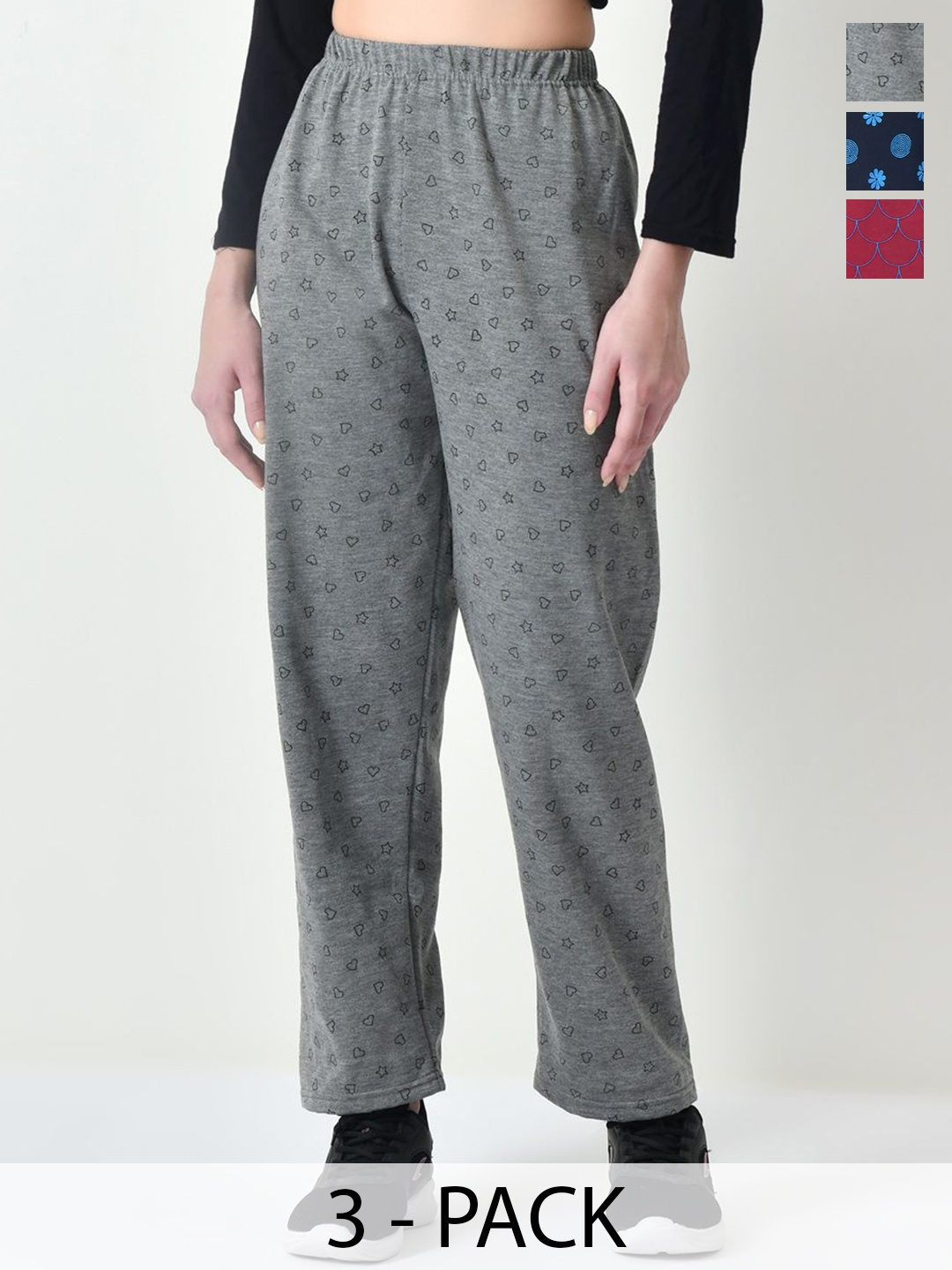 

BAESD Pack Of 3 Conversational Printed Track Pants, Grey