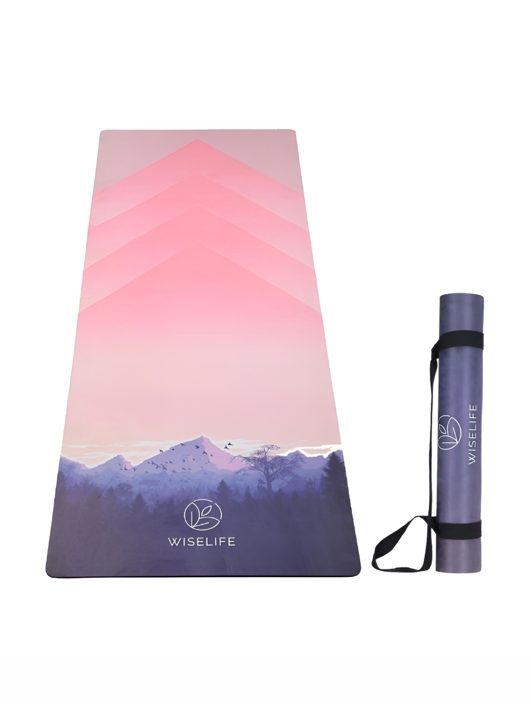 

WiseLife Pink Digital Printed Rectangular Anti-Skid Yoga Mat With Straps