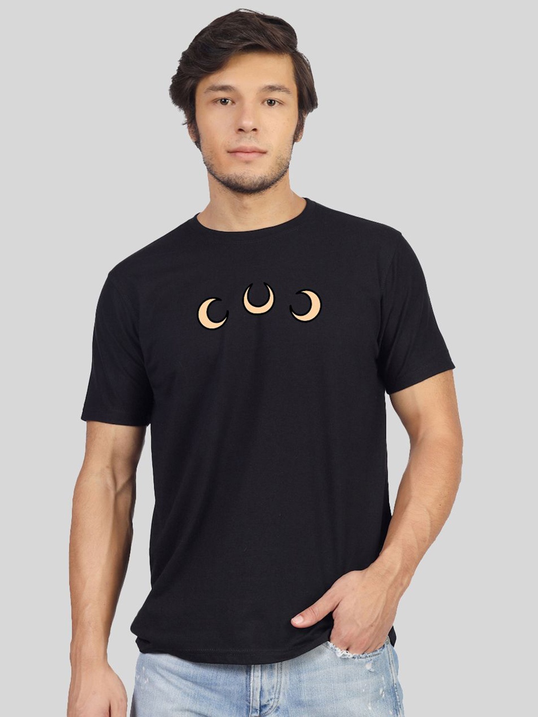 

Greylongg Men Graphic Printed Round Neck Cotton T-shirt, Black