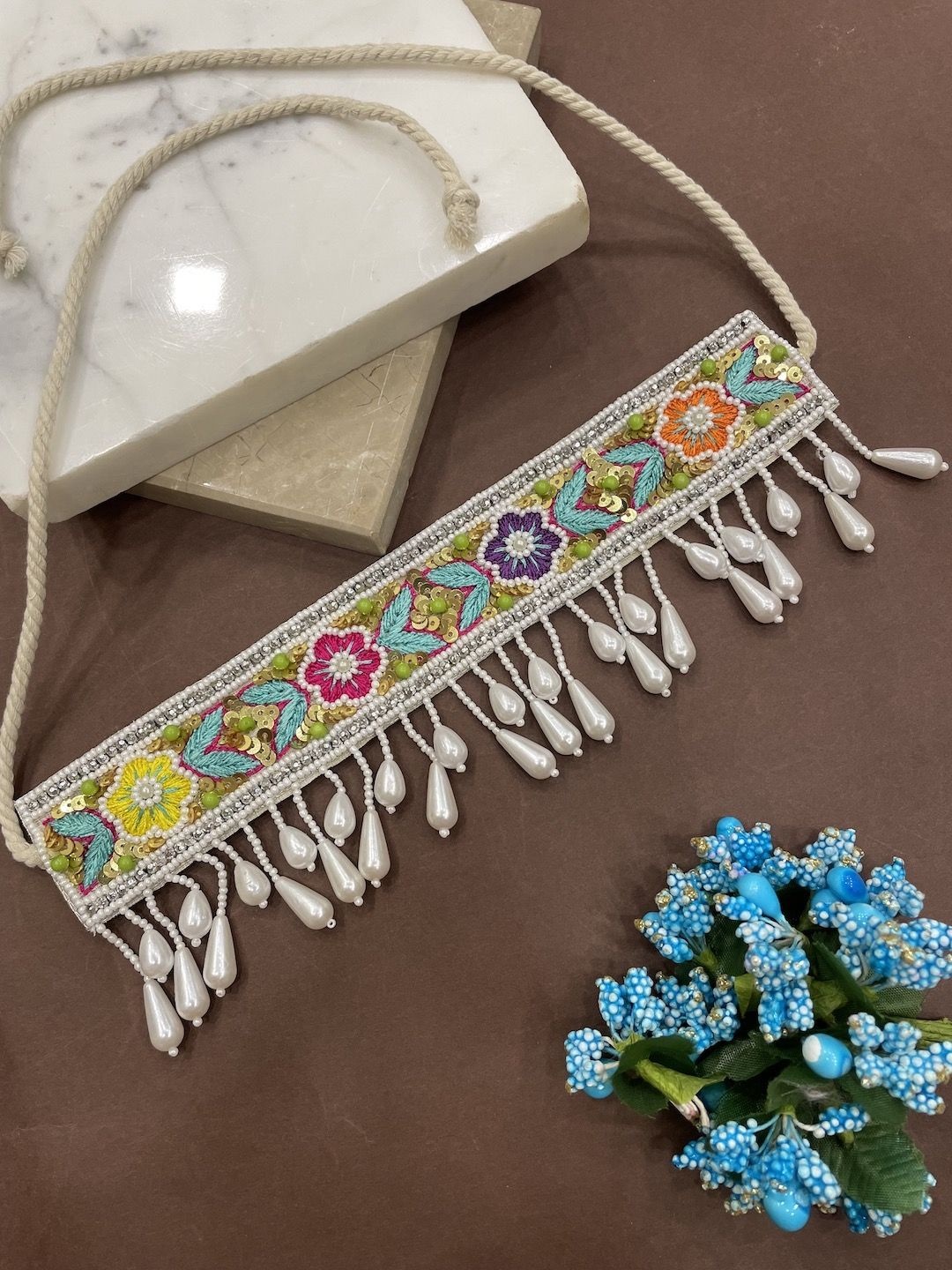 

Digital Dress Room Pearl Beaded Choker Banjara Necklace, White