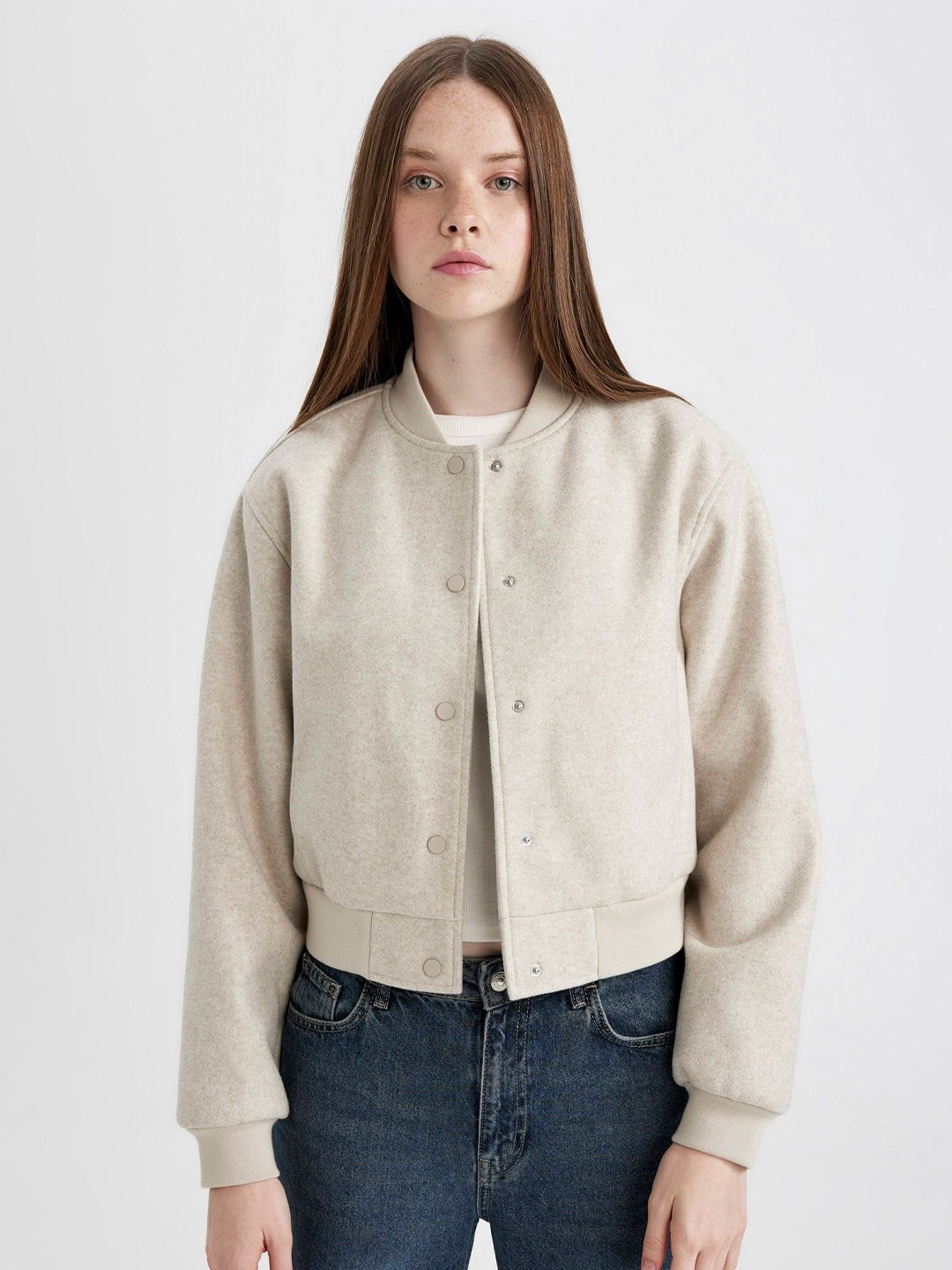 

DeFacto Women Mock Collar Sweater, Beige
