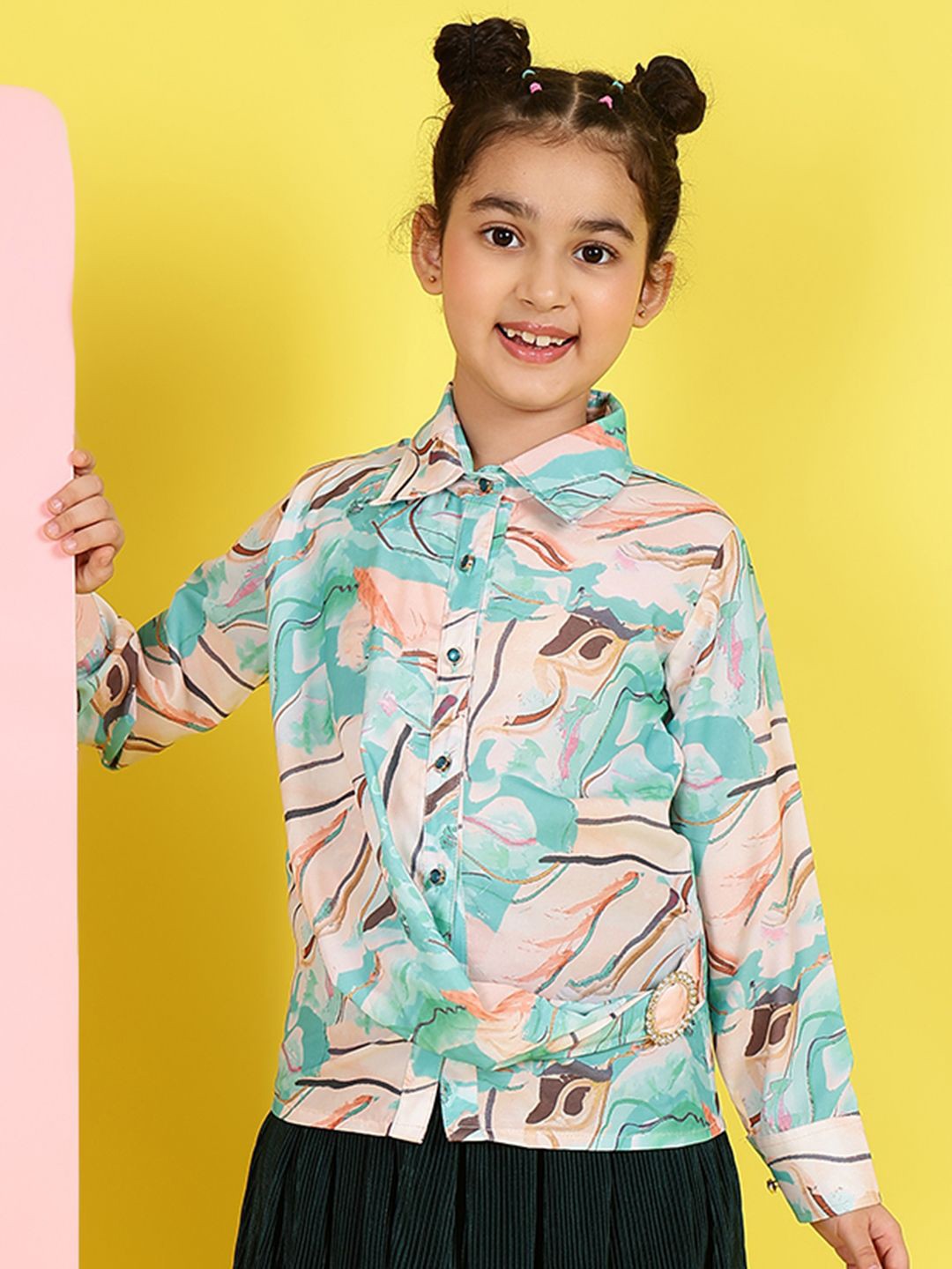 

BAESD Girls Abstract Printed Shirt Collar Top, Blue