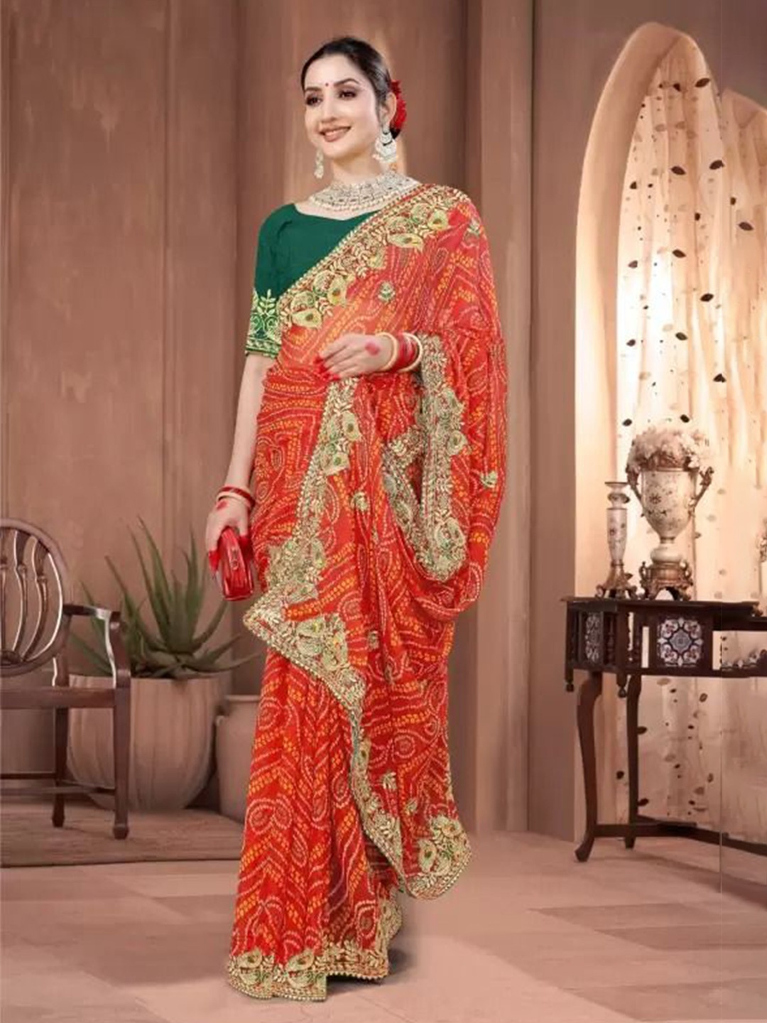 

DIVASTRI Designer Zari Saree, Red
