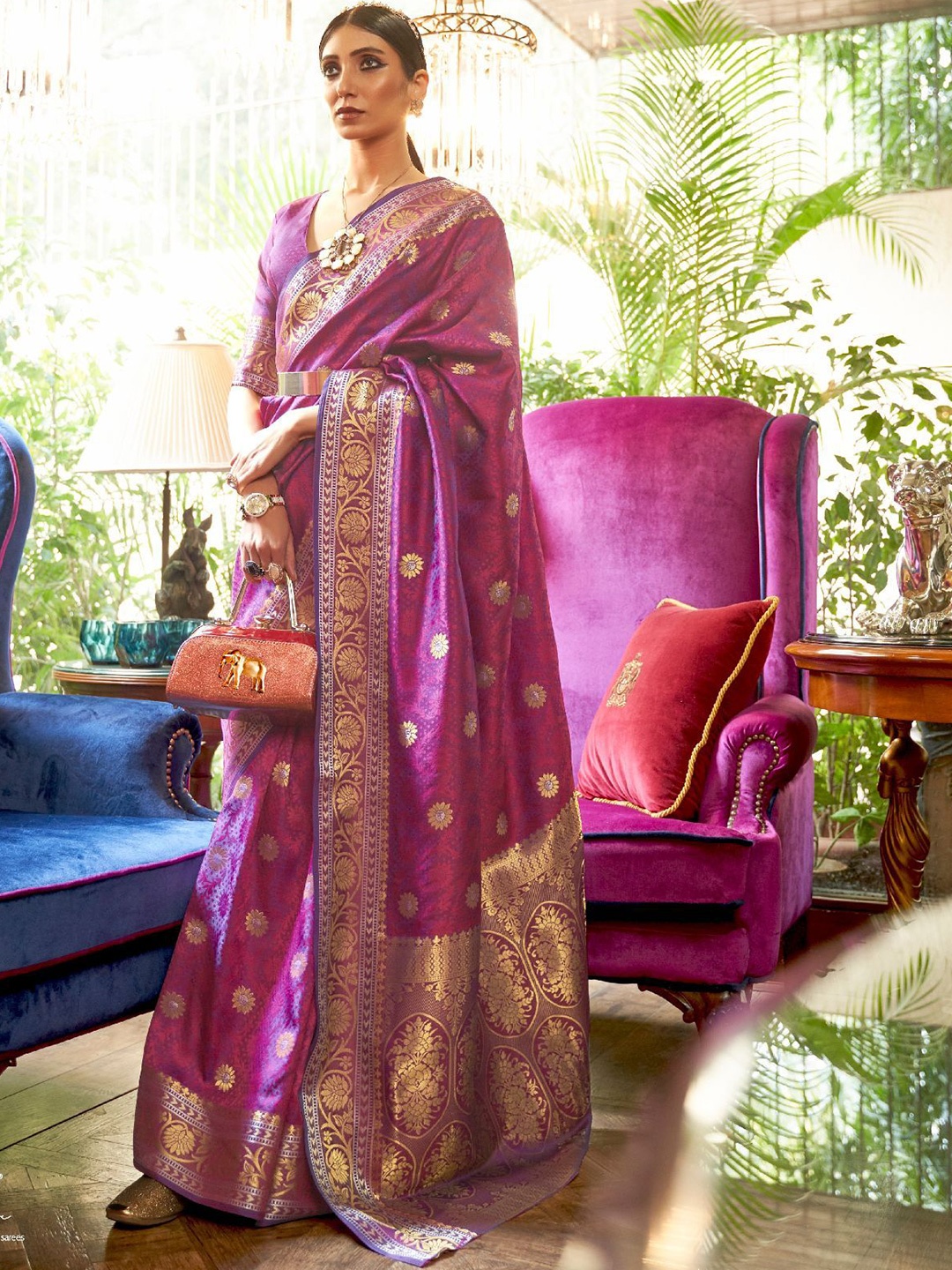 

ODETTE Woven Design Zari Saree, Purple