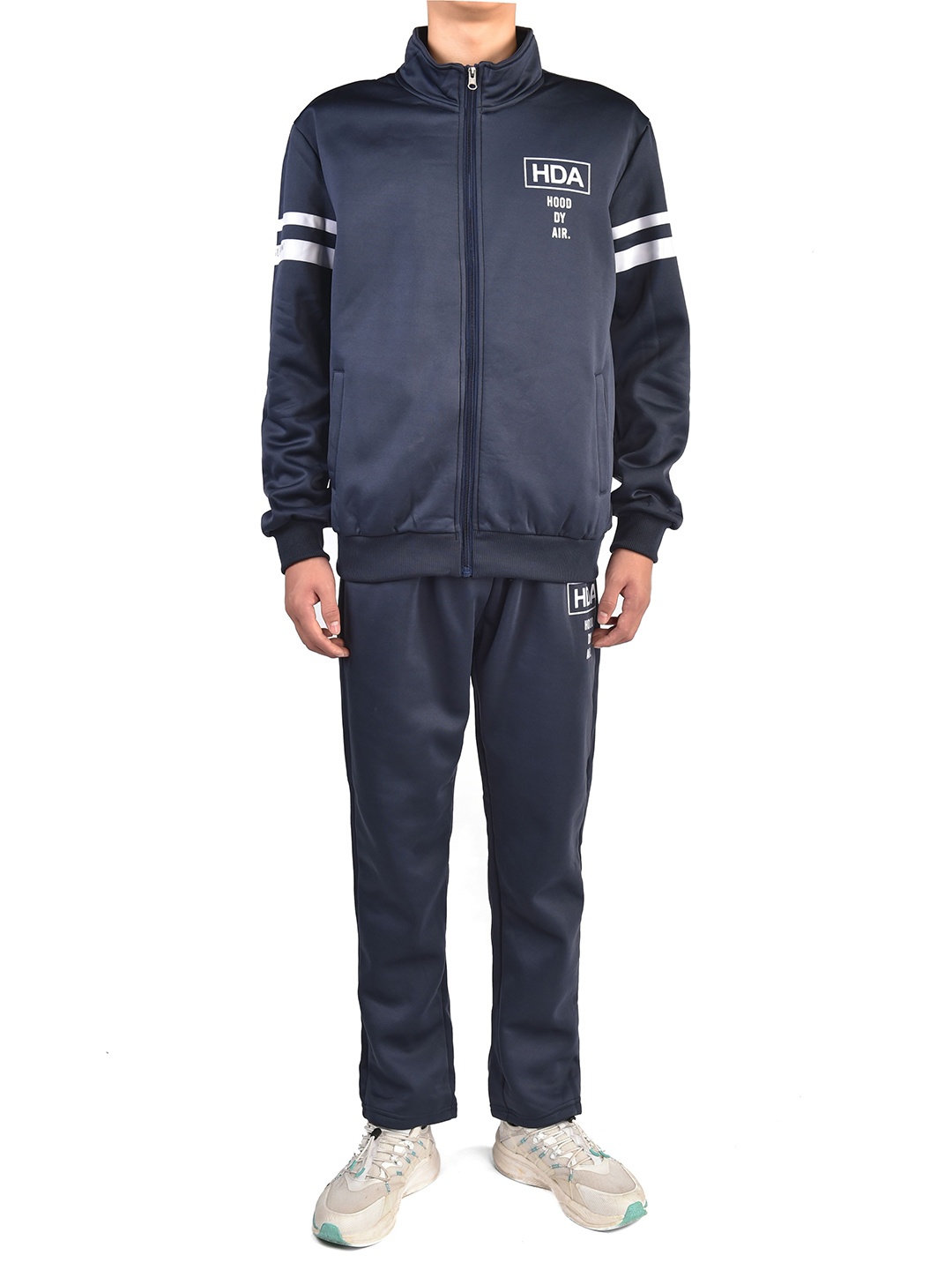 

StyleCast x Revolte Printed Mock Collar Jacket with Trouser Tracksuits, Navy blue