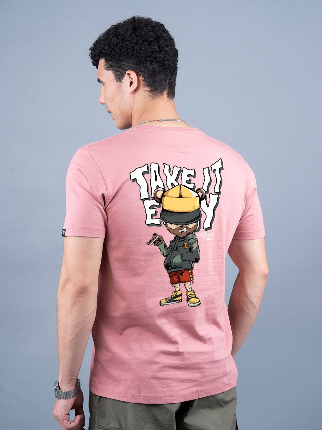 

PRONK Men Graphic Printed Round Neck Cotton T-shirt, Pink