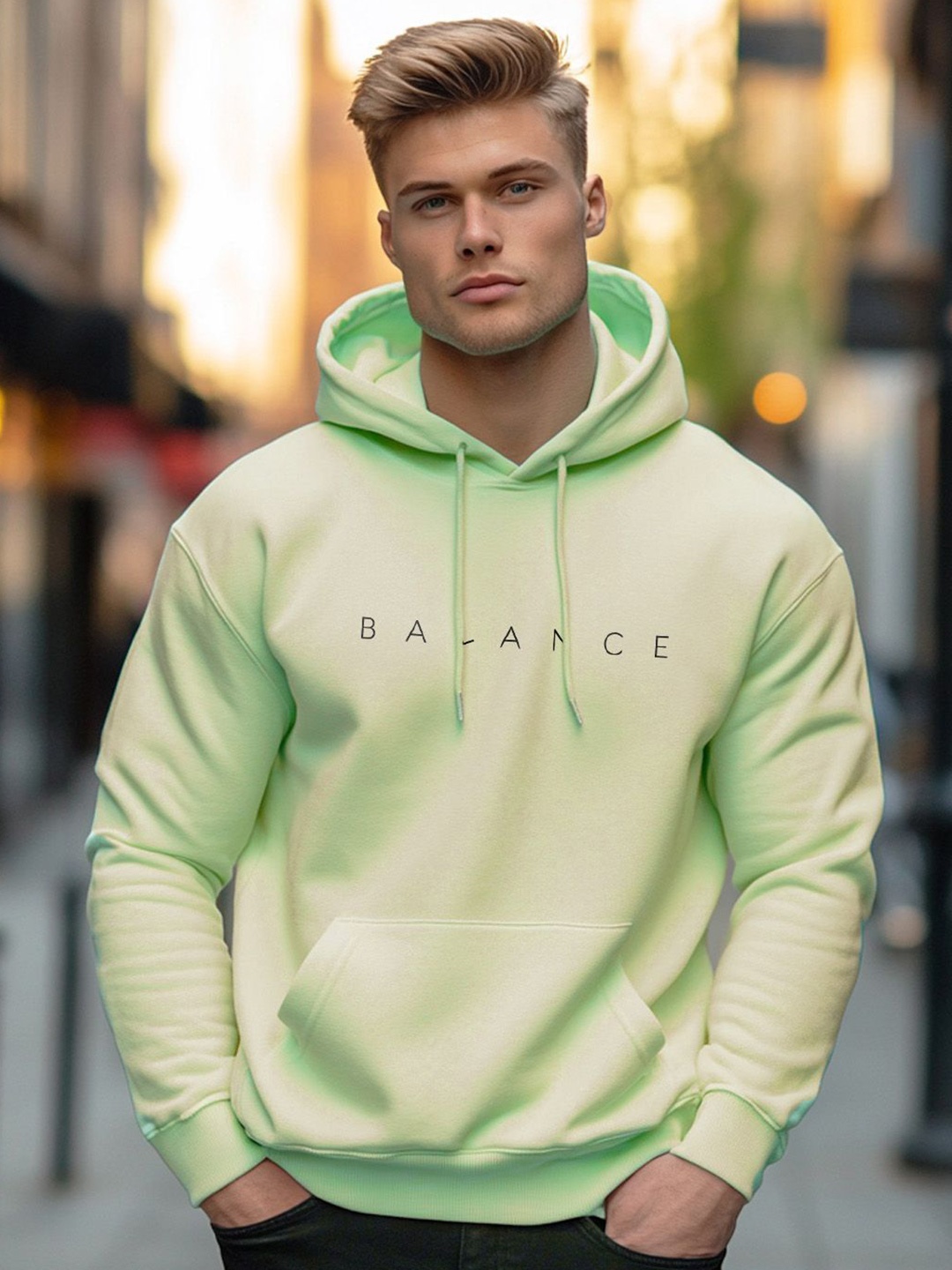 

NOBERO Men Printed Hooded Sweatshirt, Green