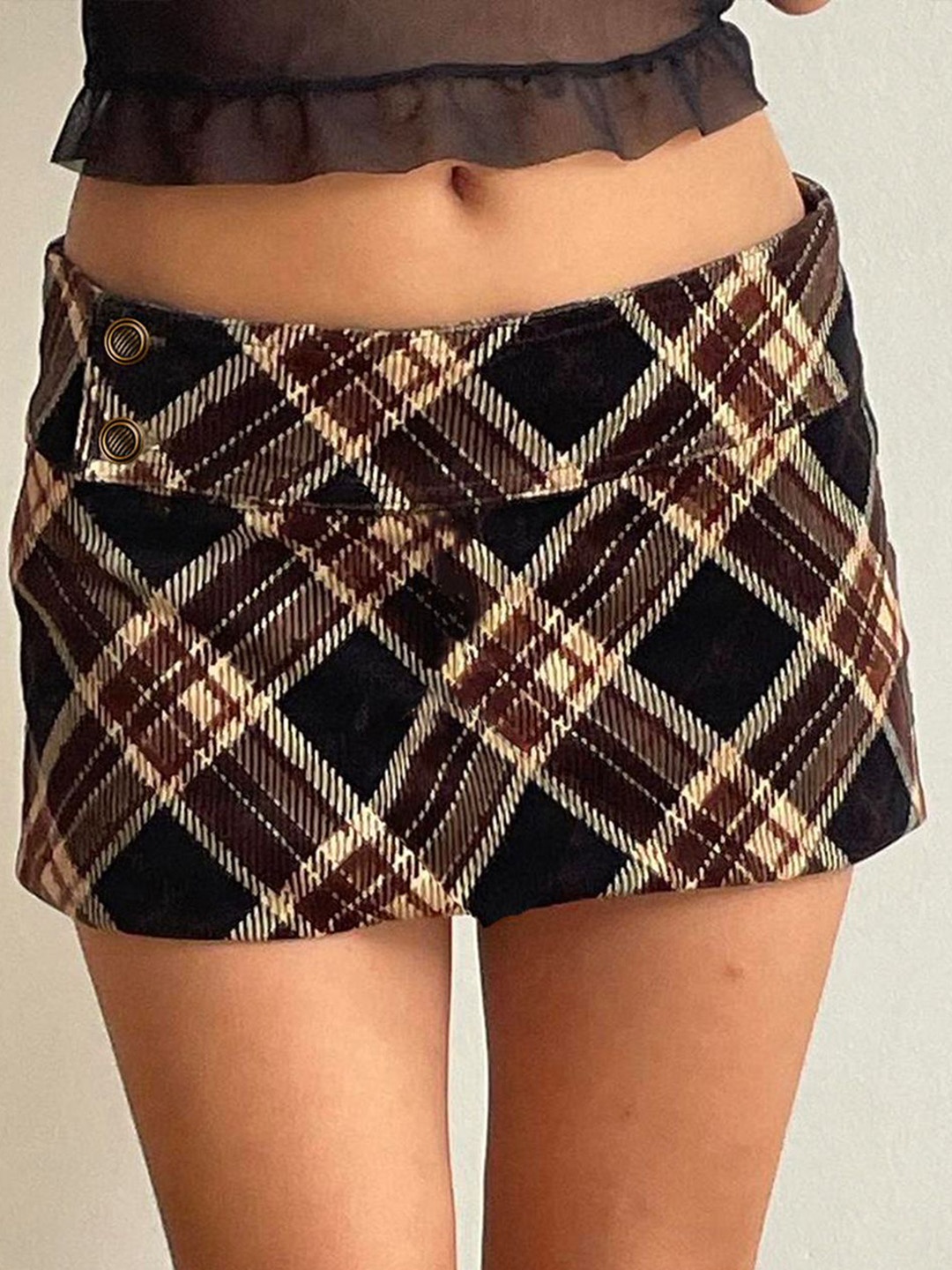 

StyleCast Checked Straight Mini Skirt, Brown