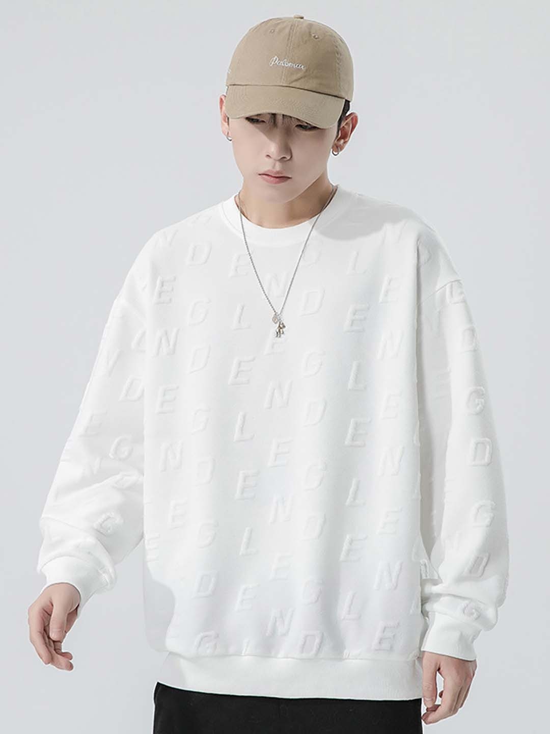 

StyleCast x Revolte Men Round Neck Self Design Sweatshirt, White