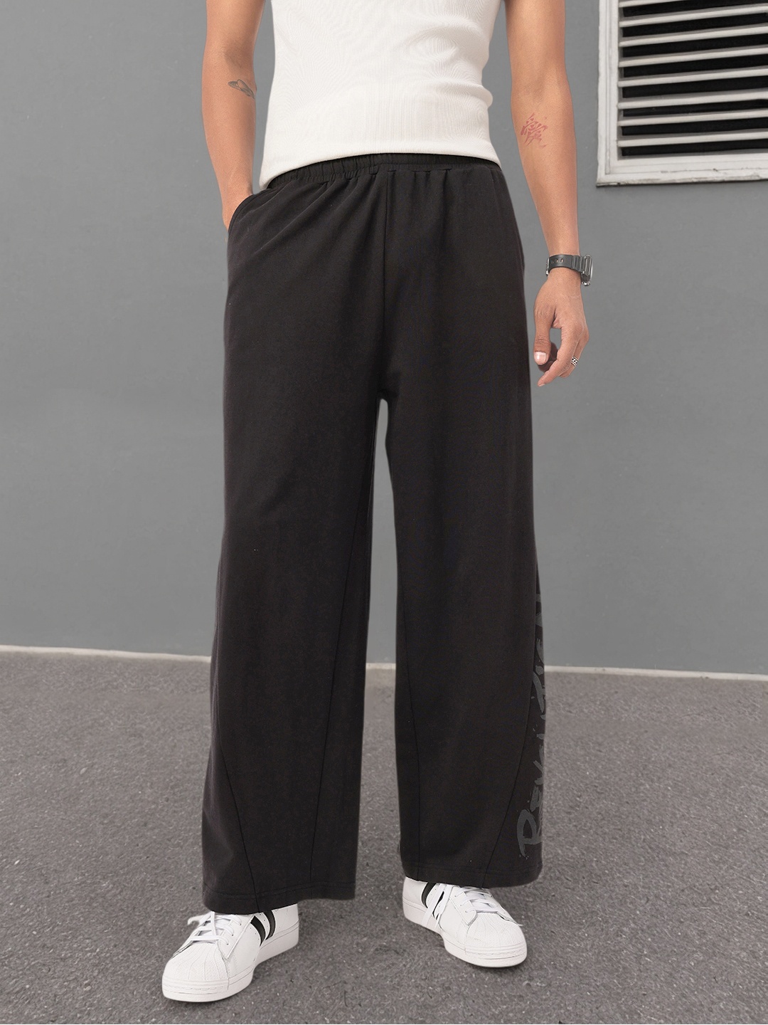 

Kook N Keech Men Urban Style Printed Wide Leg Track Pants, Black