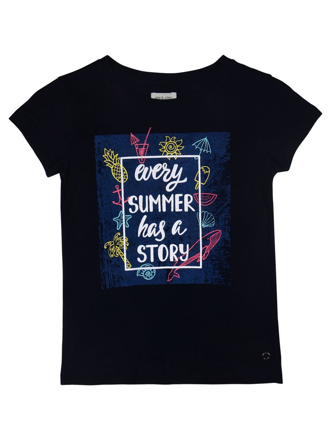 

Gini and Jony Girls Typographic Printed Round Neck Cotton T-Shirt, Black