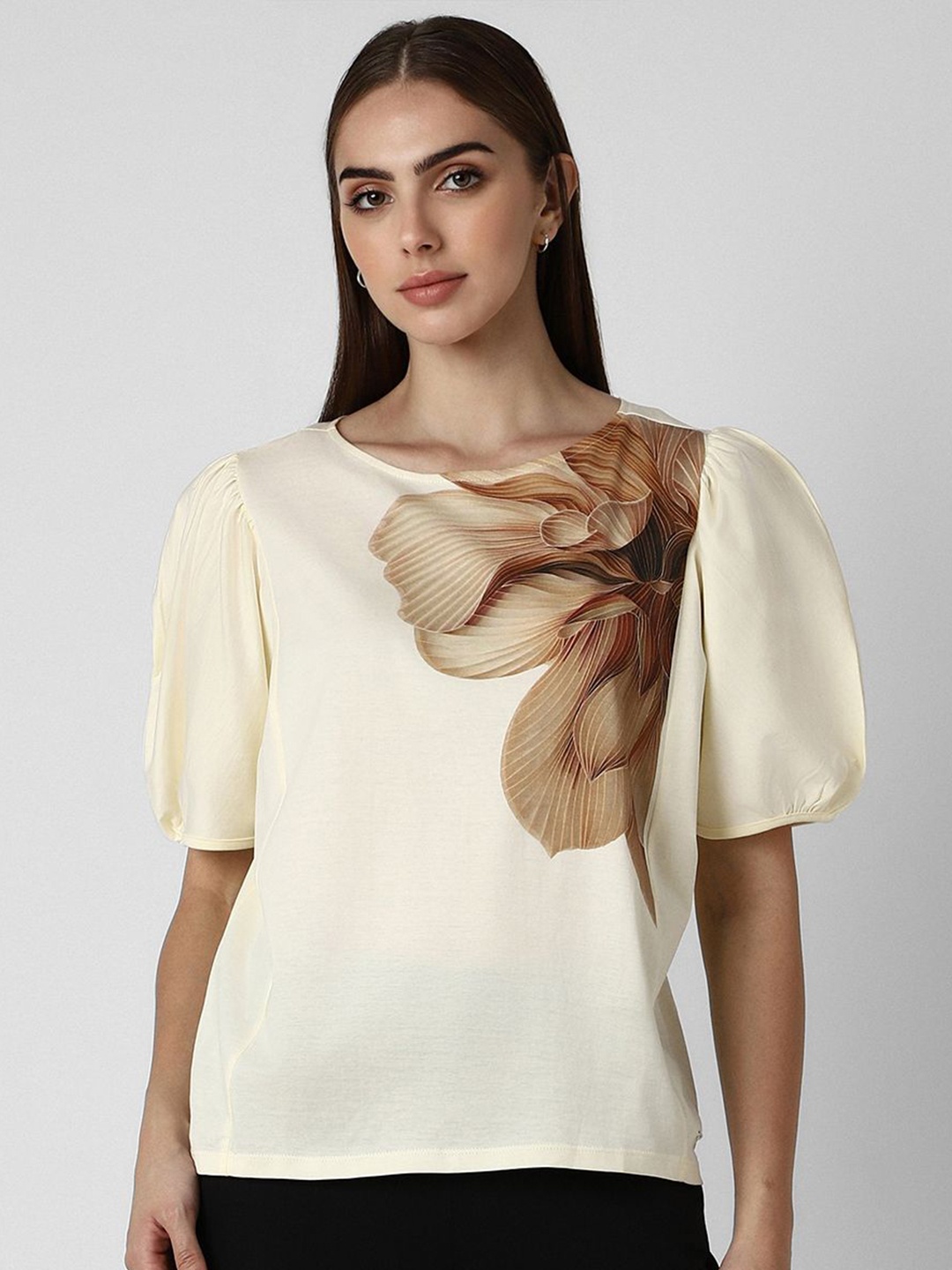 

Van Heusen Woman Floral Printed Round Neck Top, Cream