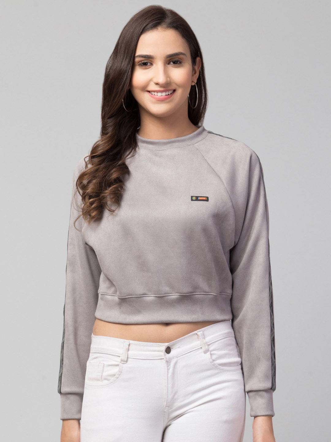 

GalaxyTrendz Women Solid Pullover Crop Sweatshirt, Grey