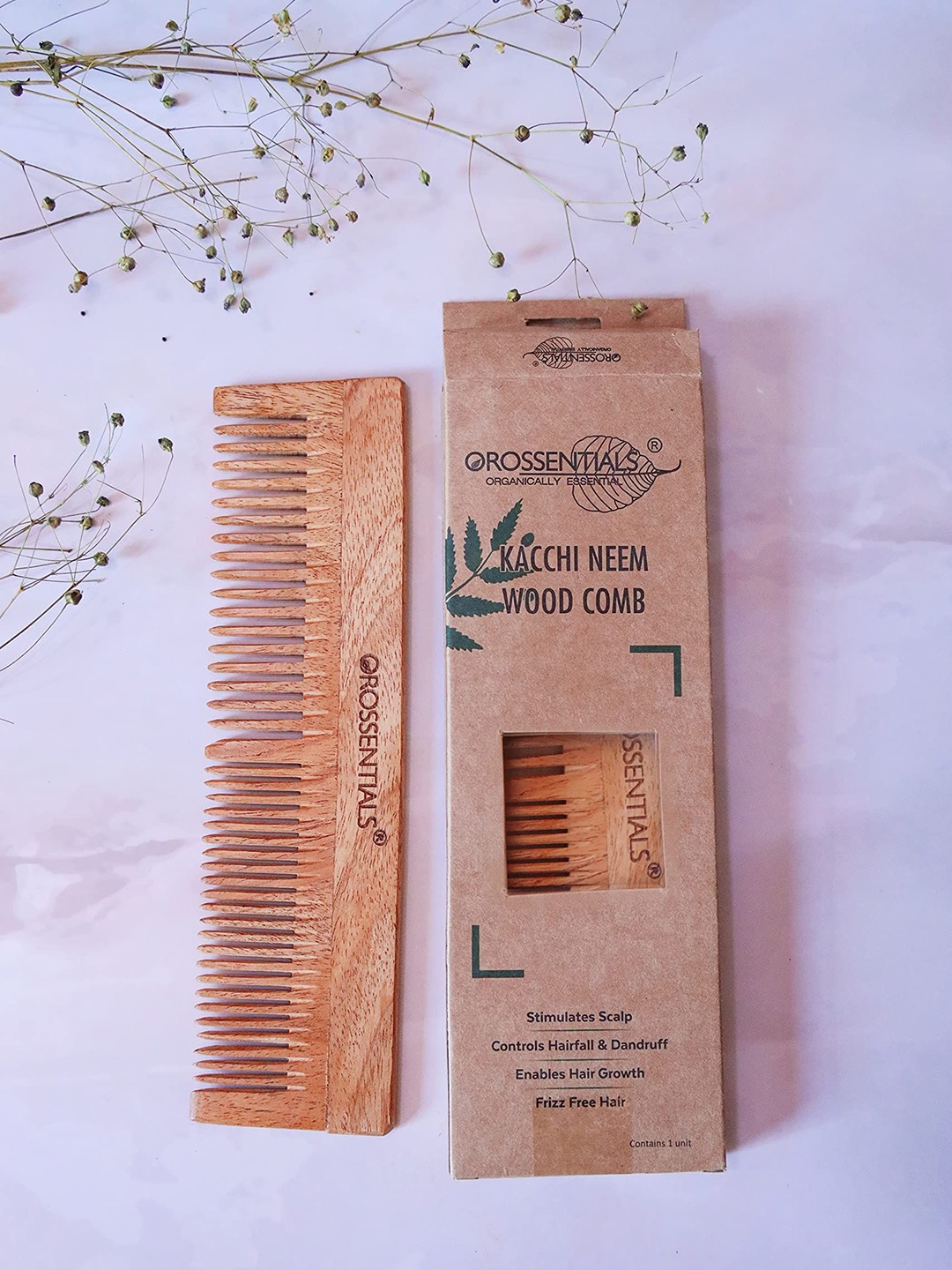 

OROSSENTIALS Set Of 3 Neem Wooden Comb - Brown