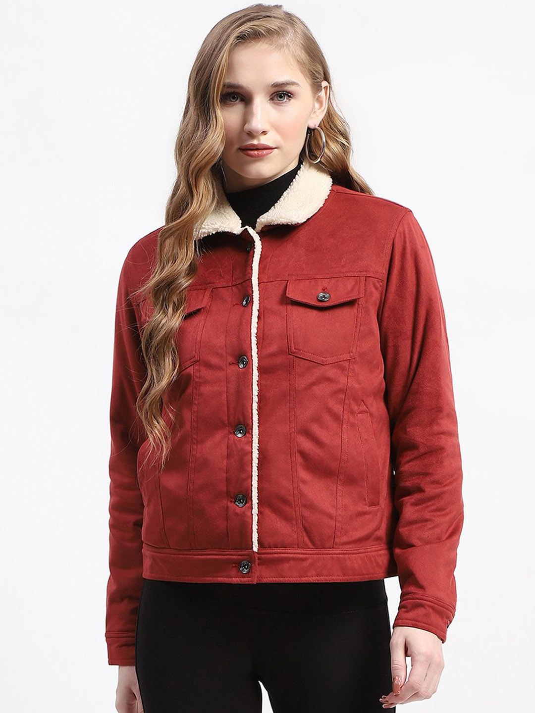 

Madame Women Spread Collar Tailored Jacket, Red