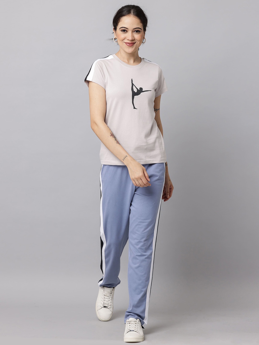 

Slumber Jill Printed Pure Cotton T-shirt & Track Pants, Blue