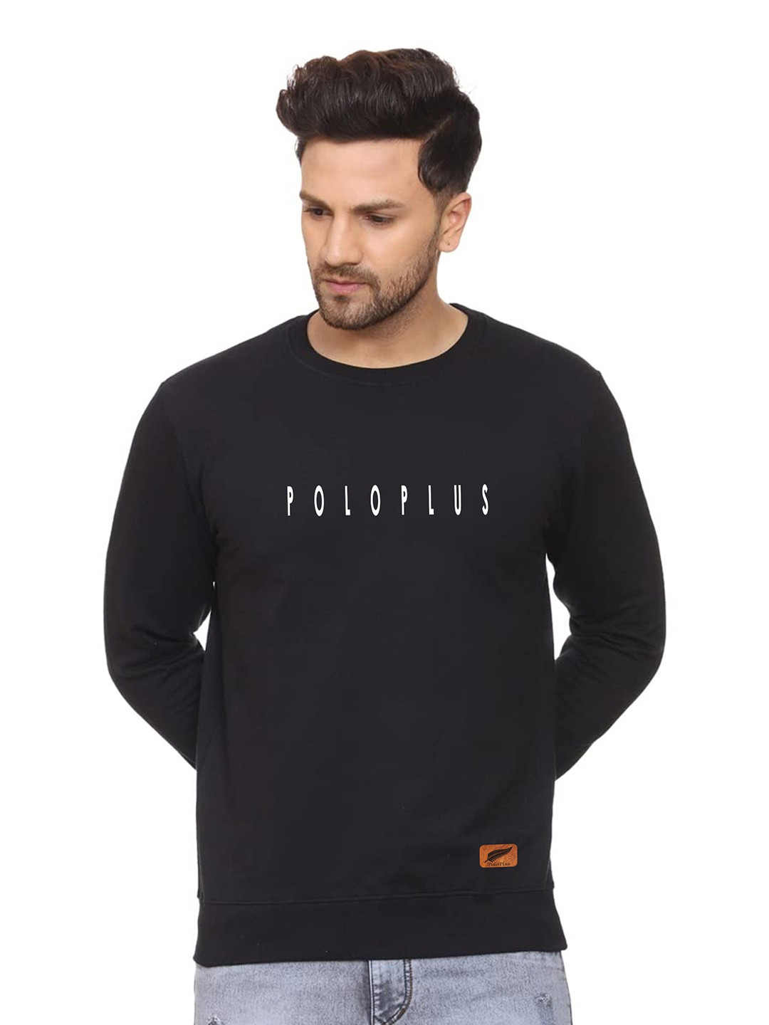 

Polo Plus Men Typography Printed Round Neck Sweatshirt, Black