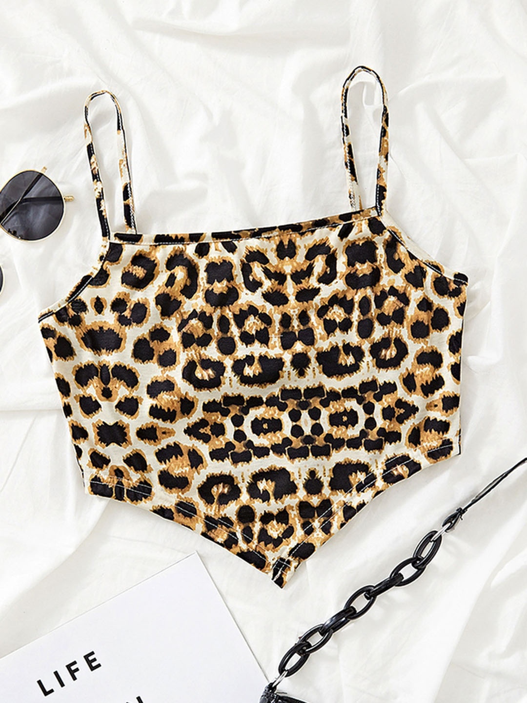 

LULU & SKY Women Animal Printed Fitted Crop Top, Beige