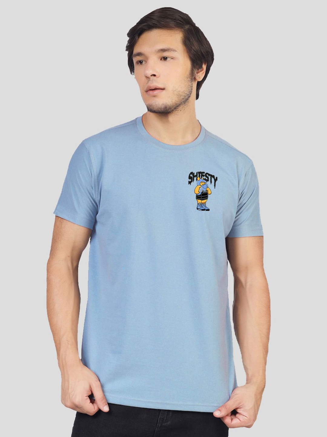 

Greylongg Men Graphic Printed Round Neck Cotton T-shirt, Blue