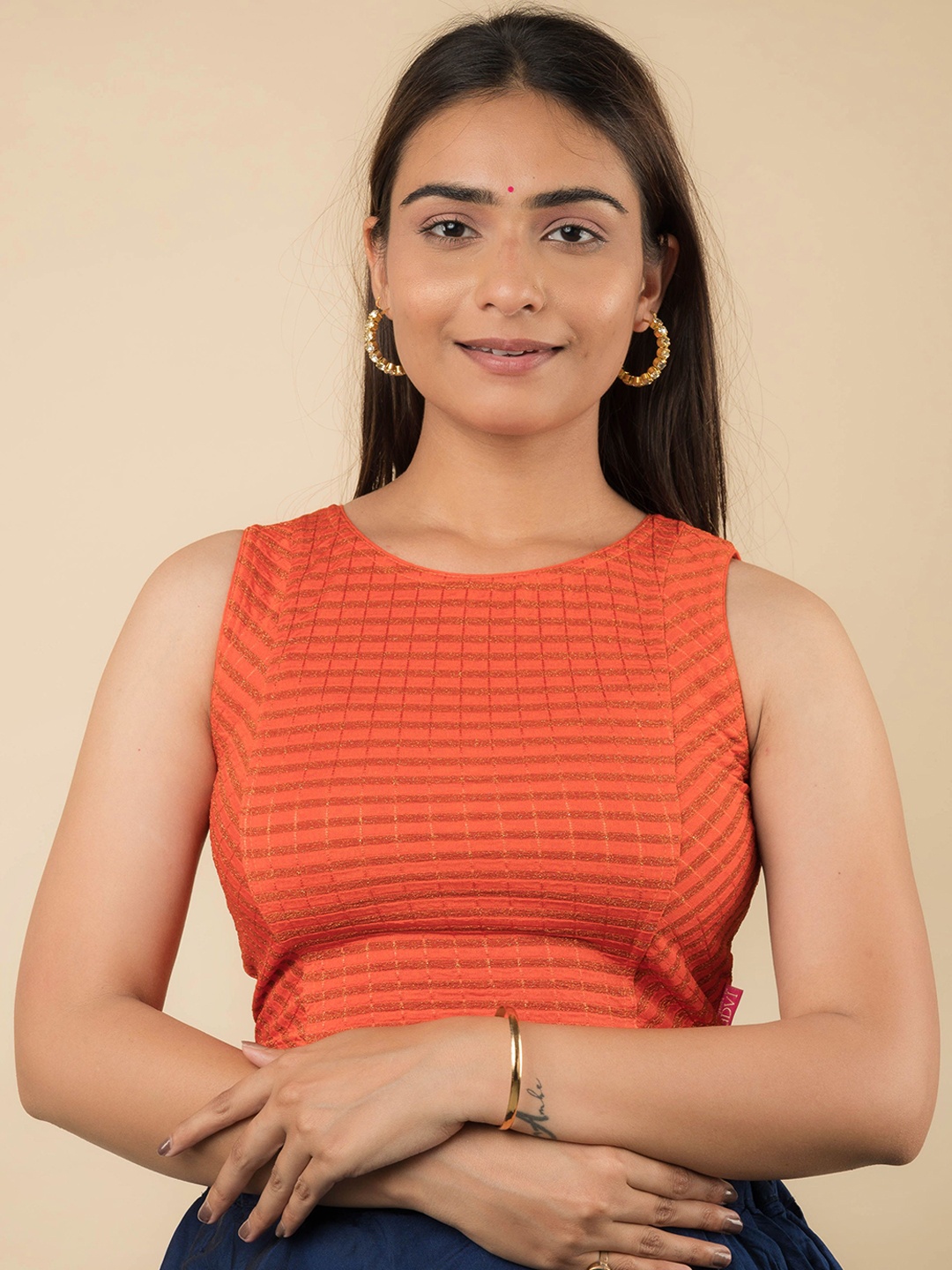 

Bindigasm's Advi Women Embellished Saree Blouse, Orange