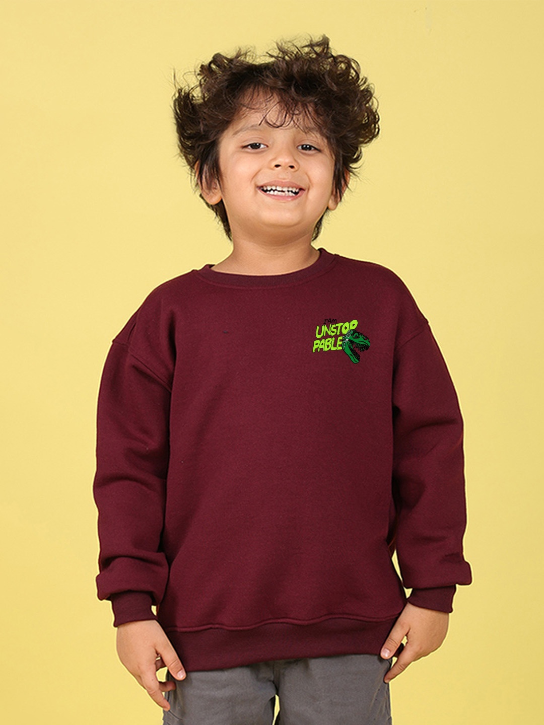 

NUSYL Boys Printed Oversized Sweatshirt, Maroon