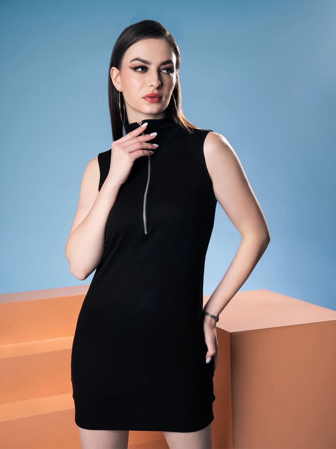 

Sacai Women High Neck Bodycon Mini Dress, Black